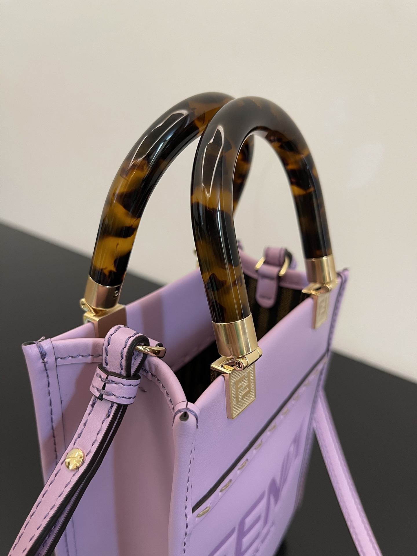 Fendi Mini Sunshine Shopper Lavender Purple Leather Bag